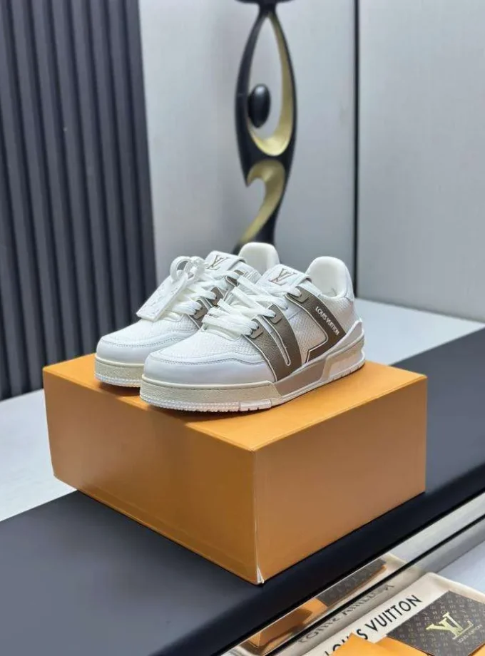 Louis Vuitton White Brown Trainer Sneaker