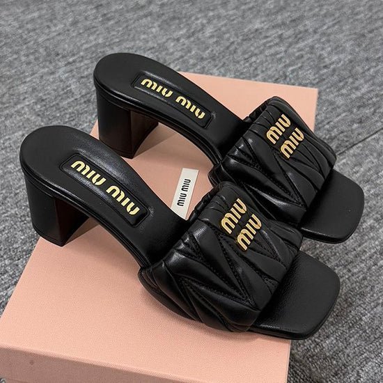 Miu Miu Matelassé Leather Slide Sandals Black