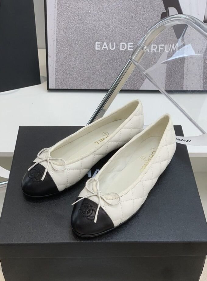 Chanel Classic Ballet Flats With Cap Toe White Black