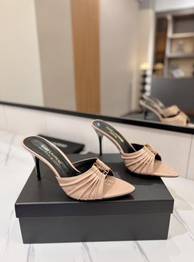 Saint Laurent Patent Leather Babylone Sandals Light Pink