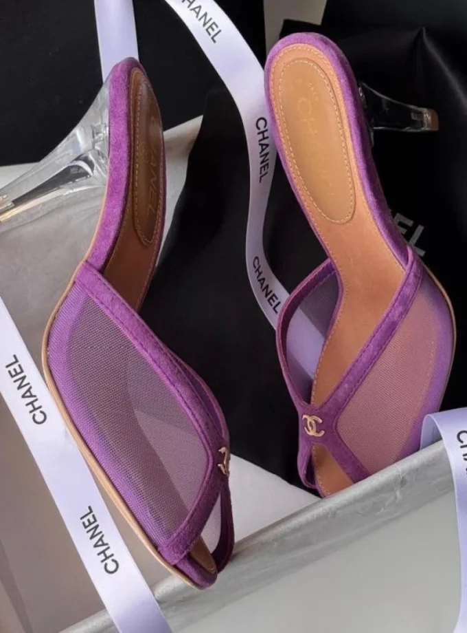 Chanel Mesh Peep-Toe Heels Pink