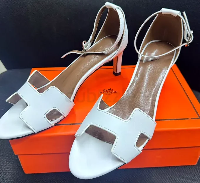 Hermès Legend Calfskin Wedge Sandals White