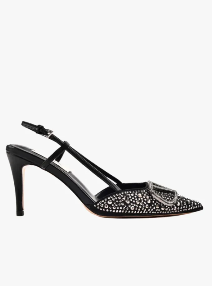 Valentino Garavani V Logo Black Crystal Embellished Heel