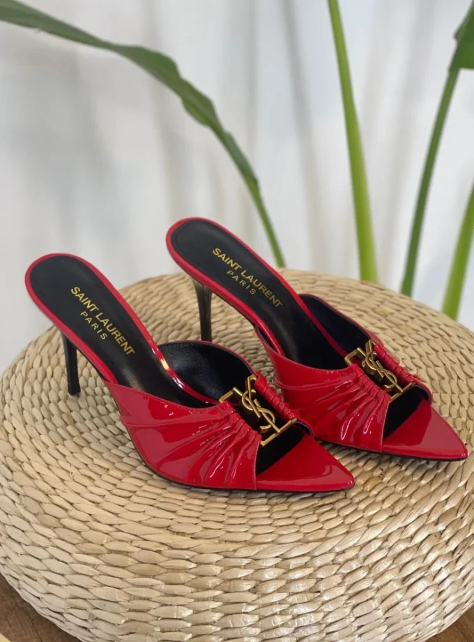 Saint Laurent Babylone Open Toe Mules Red