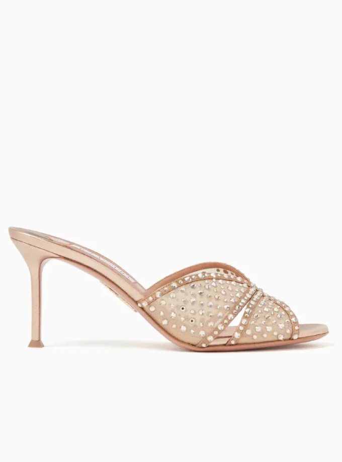 Aquazzura Crystal Lover 75 Pink Mule Sandals