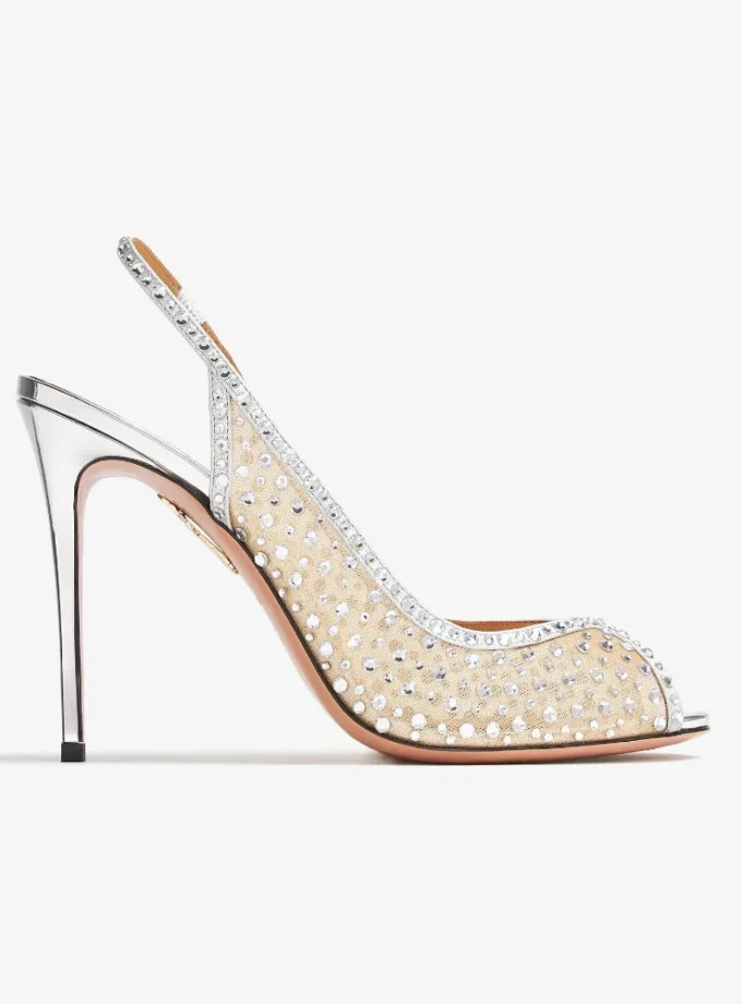 Aquazzura Crystal Lover 105 Silver Sandals