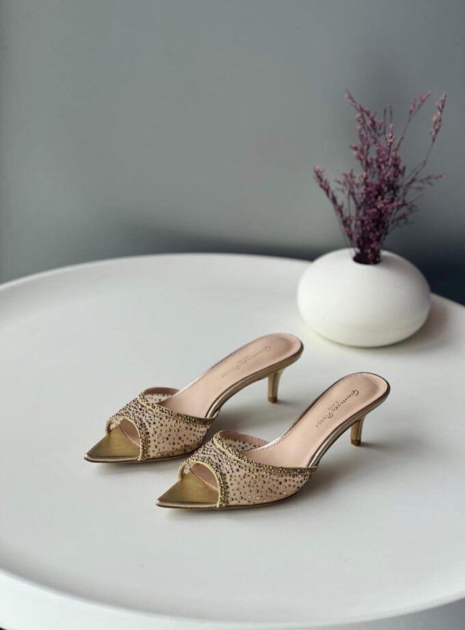 Gianvito Rossi high heels in Gold with rhinestones