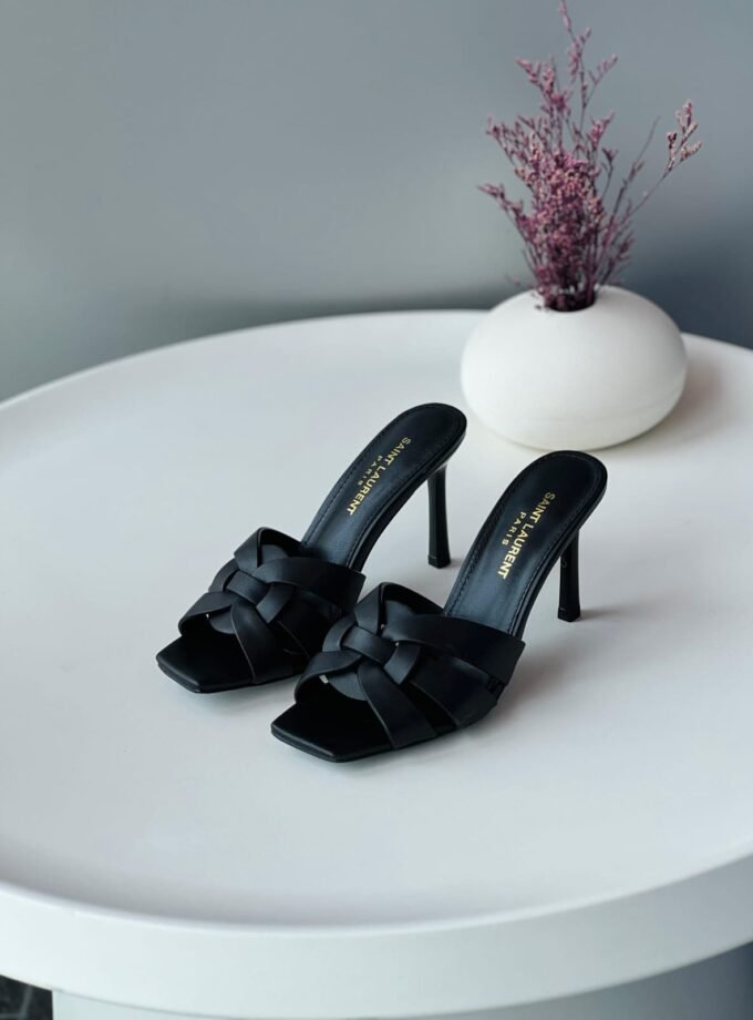 Saint Laurent Black Leather Tribute Slide Sandals