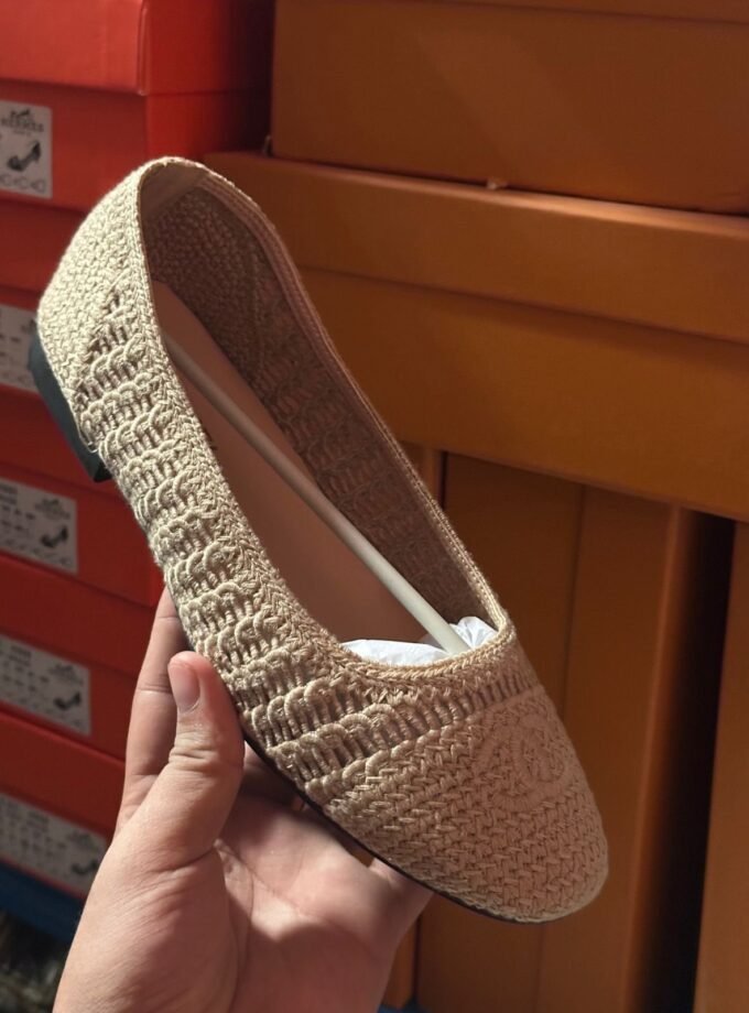 CHANEL 25P CC RAFFIA BALLET SHOES BEIGE
