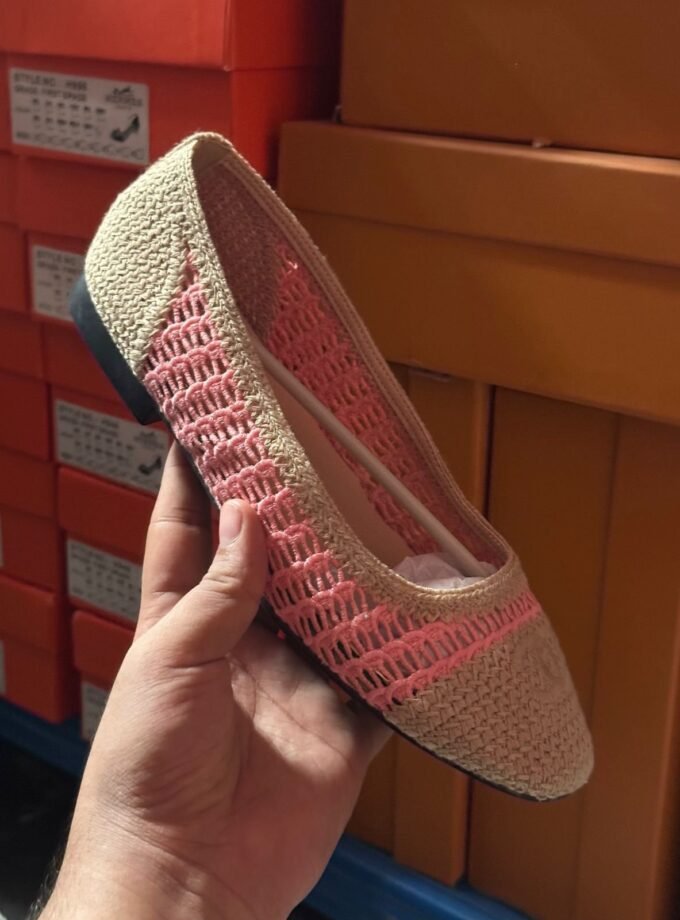 CHANEL 25P CC RAFFIA BALLET SHOES PINK BEIGE