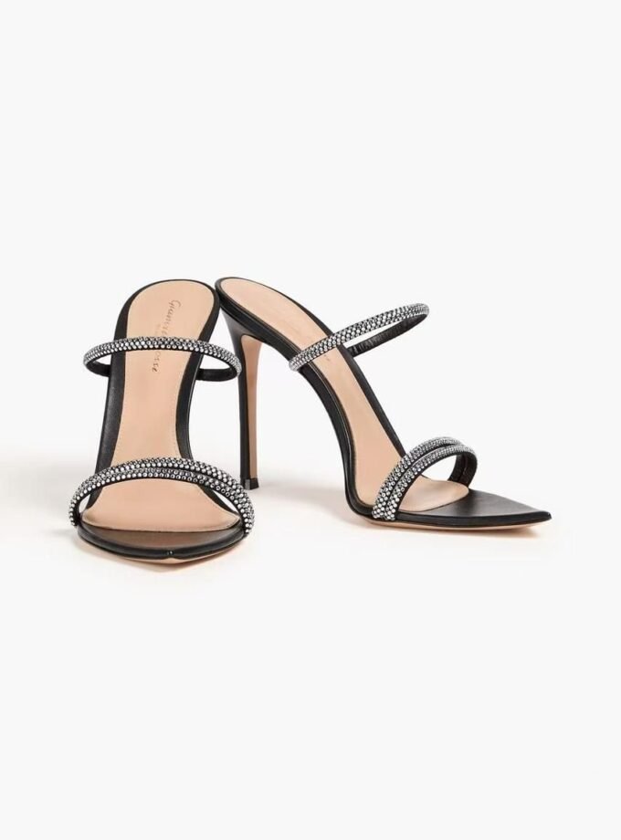 Gianvito Rossi Black Crystal Heeled Sandals