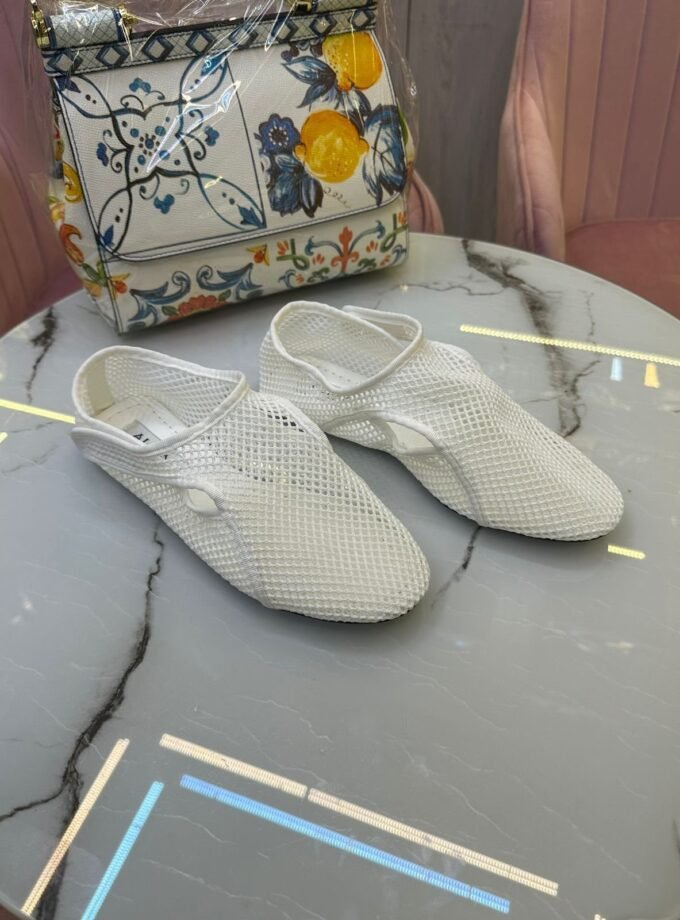 Alaïa Fishnet Ballet Flats White