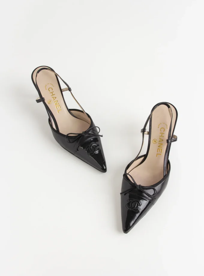 Chanel CC Bow Slingback Heels Black