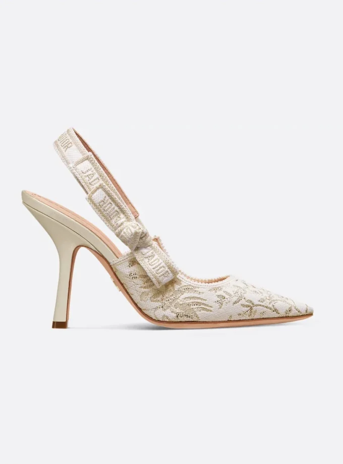 Dior J’Adior Slingback Pump White and Gold-Tone Millefiori Jacquard
