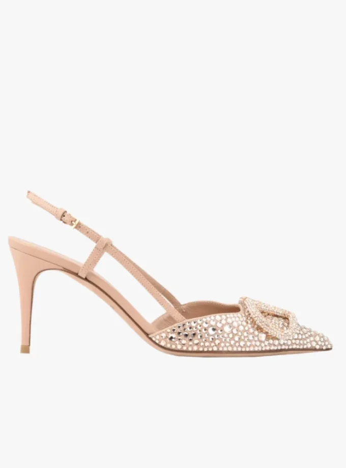 Valentino Garavani V Logo Light Pink Crystal Embellished Heel