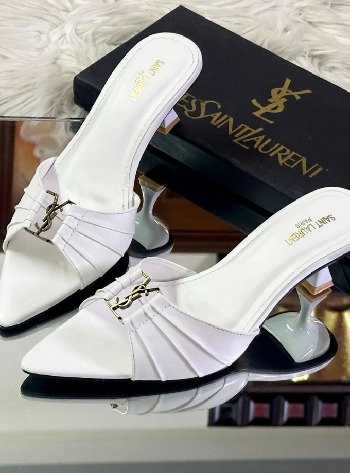 Saint Laurent Patent Leather Babylone Sandals White