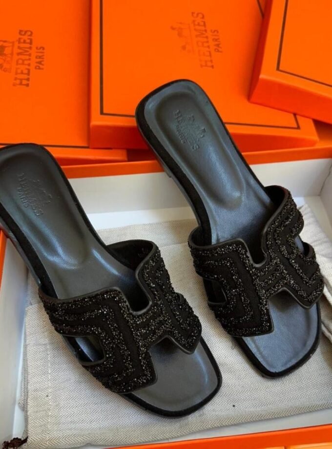 Hermes Diamond Oran Sandals Black