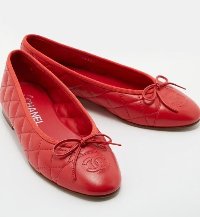 Chanel Classic Ballet Flats With Cap Toe In Red