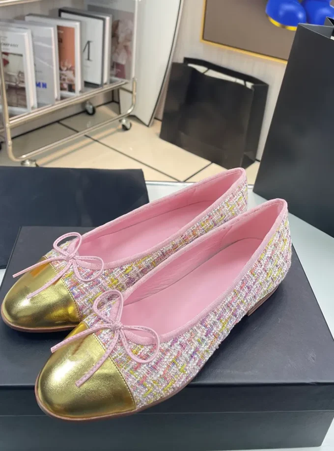 Chanel Ballet Flats With Cap Toe In Pink Gold