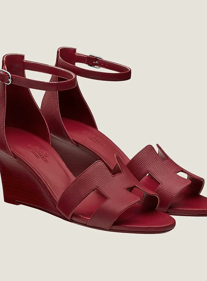 Hermès Legend Calfskin Wedge Sandals Shocking Pink