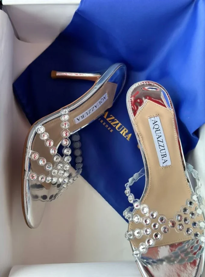Aquazzura Heel Shoes With Shiny Rhinestones Silver