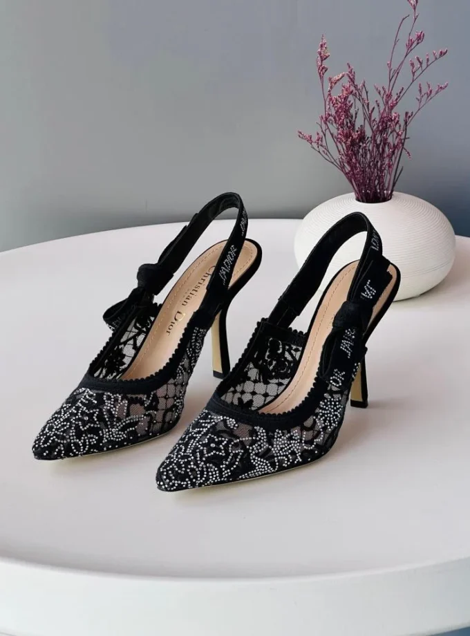 Dior J'Adior Slingback Pumps With Rhinestone Embellishments In Black And Transparent