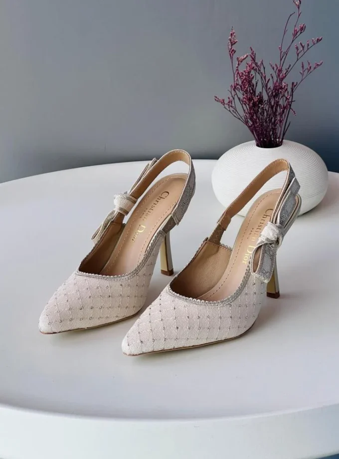 Dior J'Adior Slingback Pumps With Rhinestone Embellishments In White